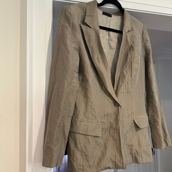 Richard Chai "Love" Taupe Crinkled Style Blazer w/ Metallic Sheen - Size 8 - Picture 2 of 12